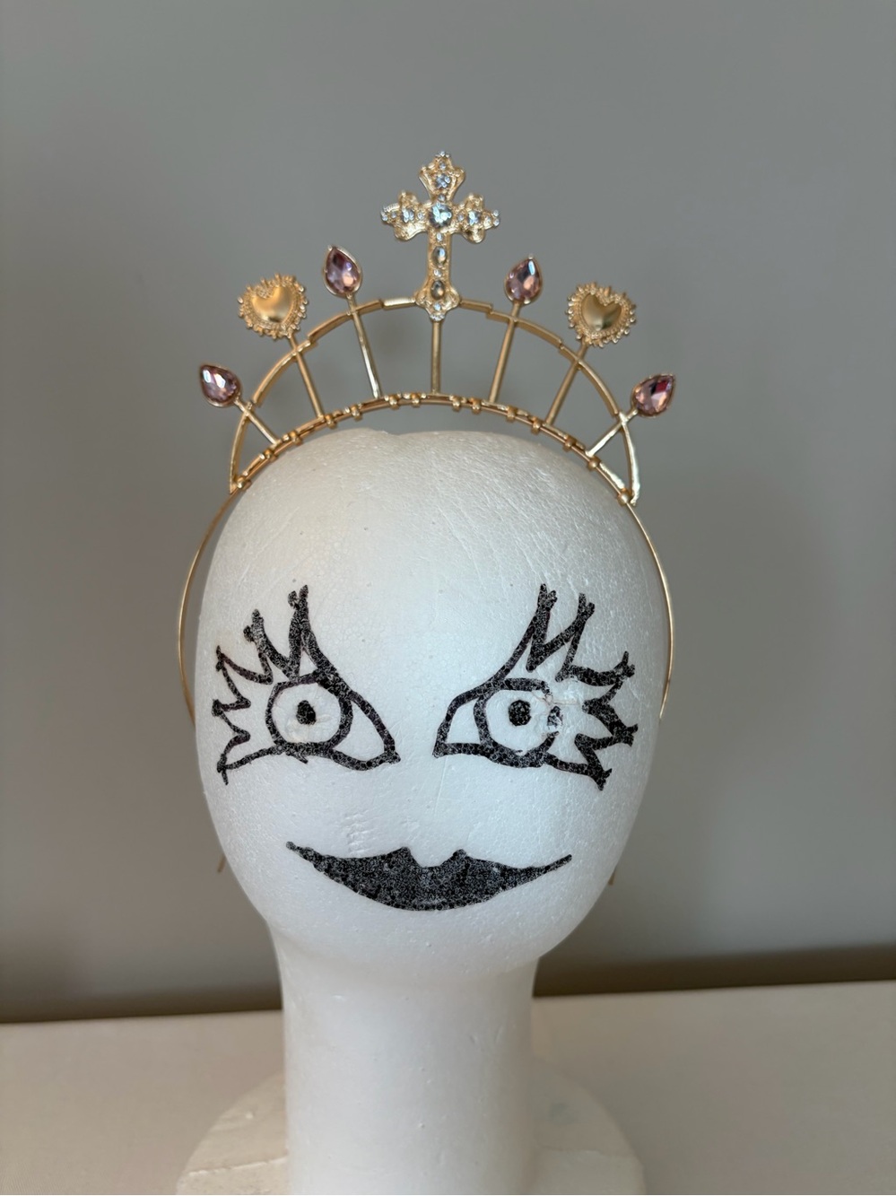 NWT Dolls Kill Sacred Heart Halo Festival Headband Tiara Gold Pink Crystal